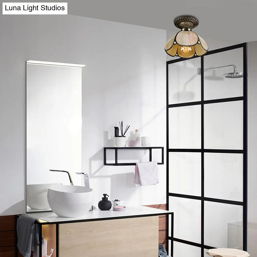 ديكوربايتس™ مصباح سقف زجاجي عتيق من تيفاني للمطبخ - حامل مقبب بيج مع رأس واحد