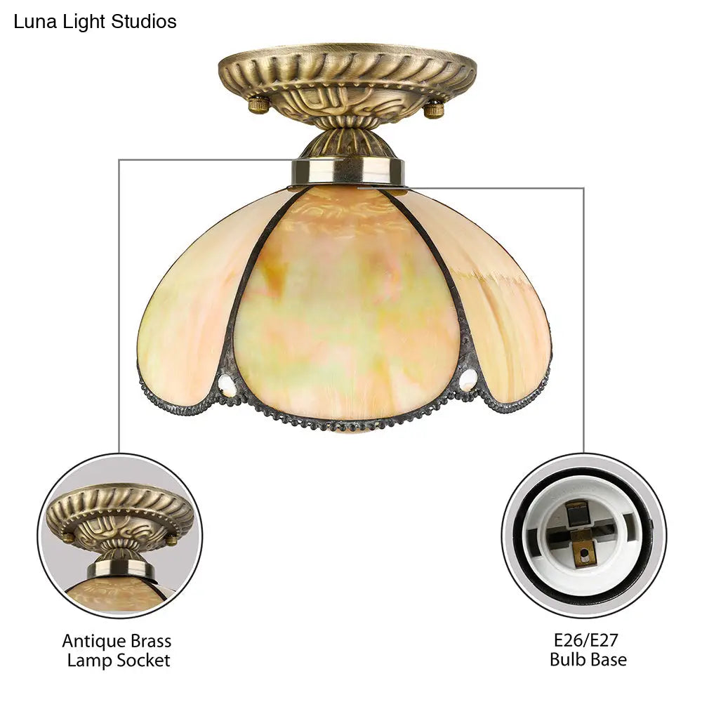 ديكوربايتس™ مصباح سقف زجاجي عتيق من تيفاني للمطبخ - حامل مقبب بيج مع رأس واحد