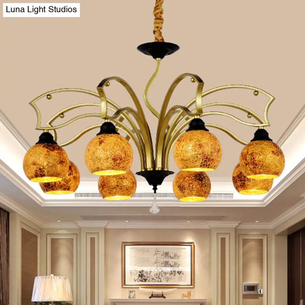 ثريا تيفاني الزجاجية الفنية بتصميم ملون باللون الذهبي - 3/6/8 مصابيح لغرفة المعيشة