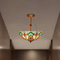 Tiffany Baroque Bowl Stained Glass Ceiling Light - Green/Red Semi Flush Mount for Villas