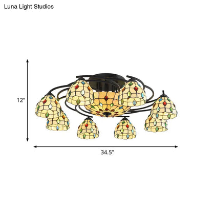 DecorBites™ DecorBites™ Tiffany Beaded Semi Flush Light - Beige Glass Ceiling Mounted Fixture for Bedroom (9/11 Lights)