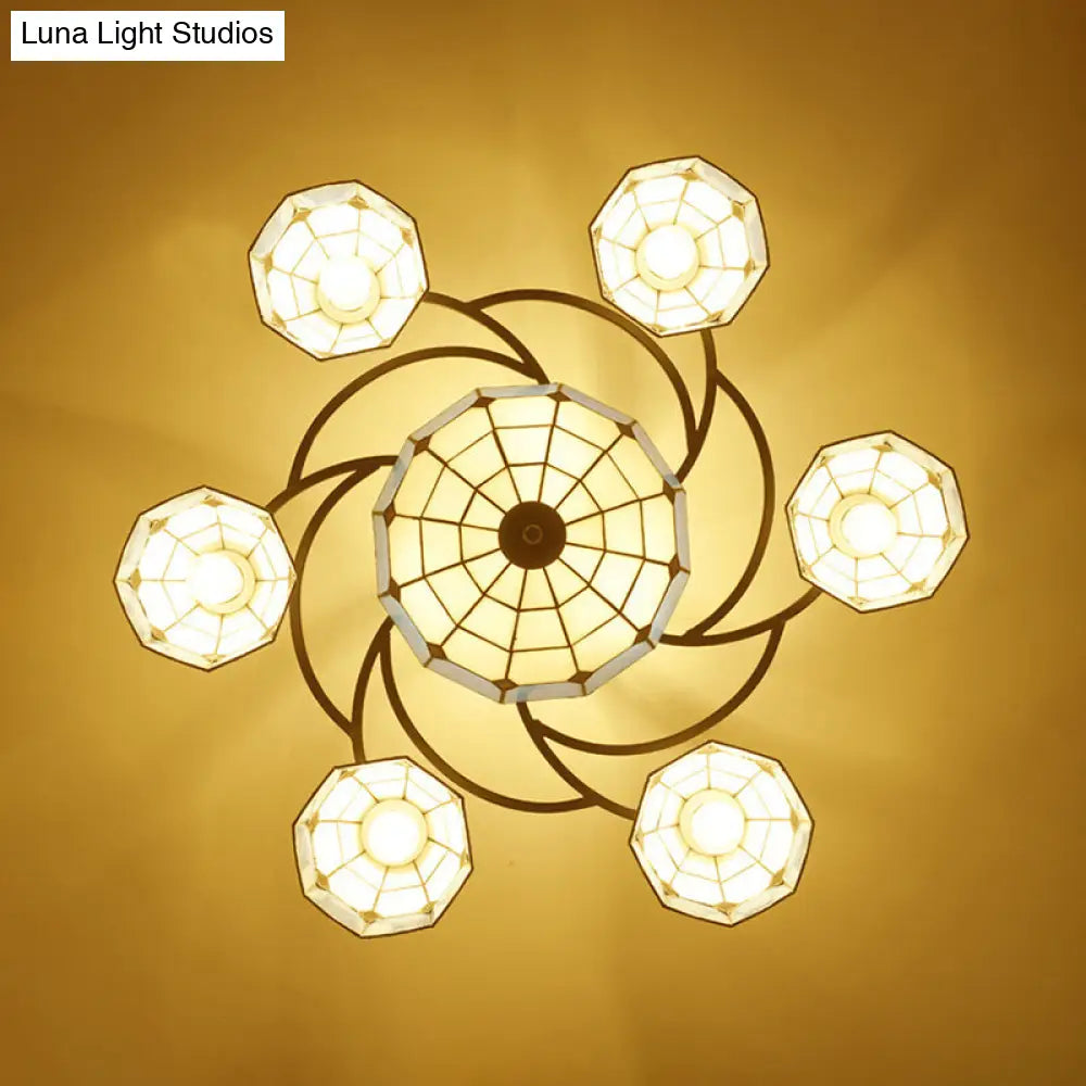 DecorBites™ DecorBites™ Tiffany Beaded Semi Flush Light - Beige Glass Ceiling Mounted Fixture for Bedroom (9/11 Lights)