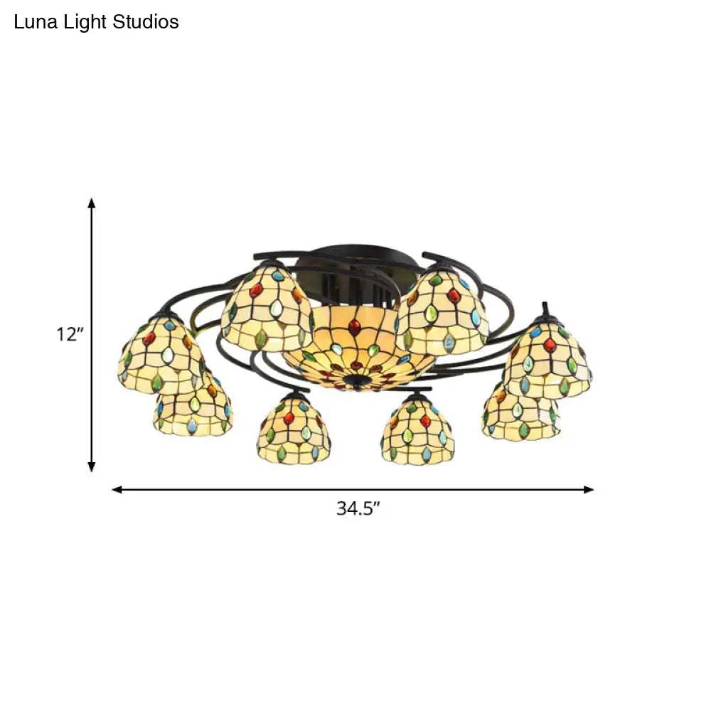 DecorBites™ DecorBites™ Tiffany Beaded Semi Flush Light - Beige Glass Ceiling Mounted Fixture for Bedroom (9/11 Lights)