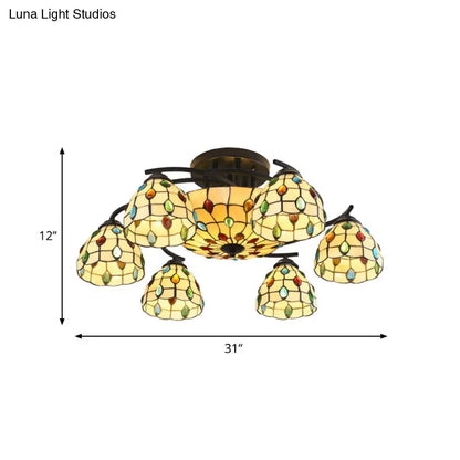 DecorBites™ DecorBites™ Tiffany Beaded Semi Flush Light - Beige Glass Ceiling Mounted Fixture for Bedroom (9/11 Lights)