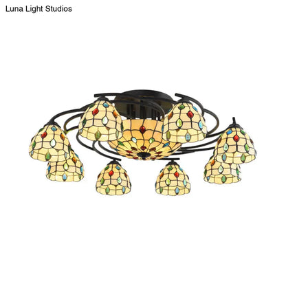 DecorBites™ DecorBites™ Tiffany Beaded Semi Flush Light - Beige Glass Ceiling Mounted Fixture for Bedroom (9/11 Lights)
