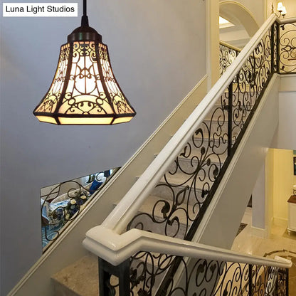 Tiffany Beige Stained Glass Mini Pendant Lamp for Stairs