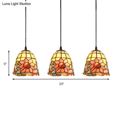 Tiffany Bell Orange Handcrafted Art Glass Pendant Light with 3 Clustered Heads - Unique Suspension Lighting