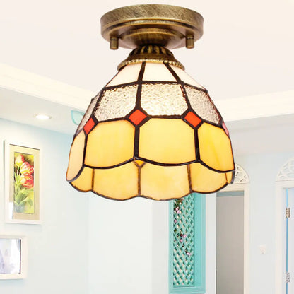 DecorBites™ DecorBites™ Tiffany Bell Shaped Semi Flush Light with Gridded Glass Ceiling Mount & Scalloped Trim