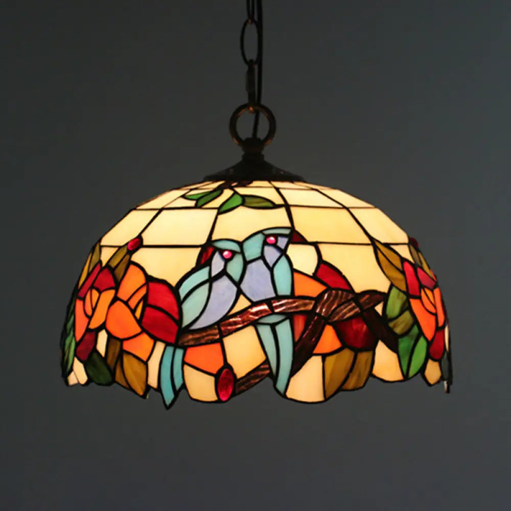 Tiffany Black Floral Patterned Pendant Light Kit with Hand Cut Glass Shade for Dining Room