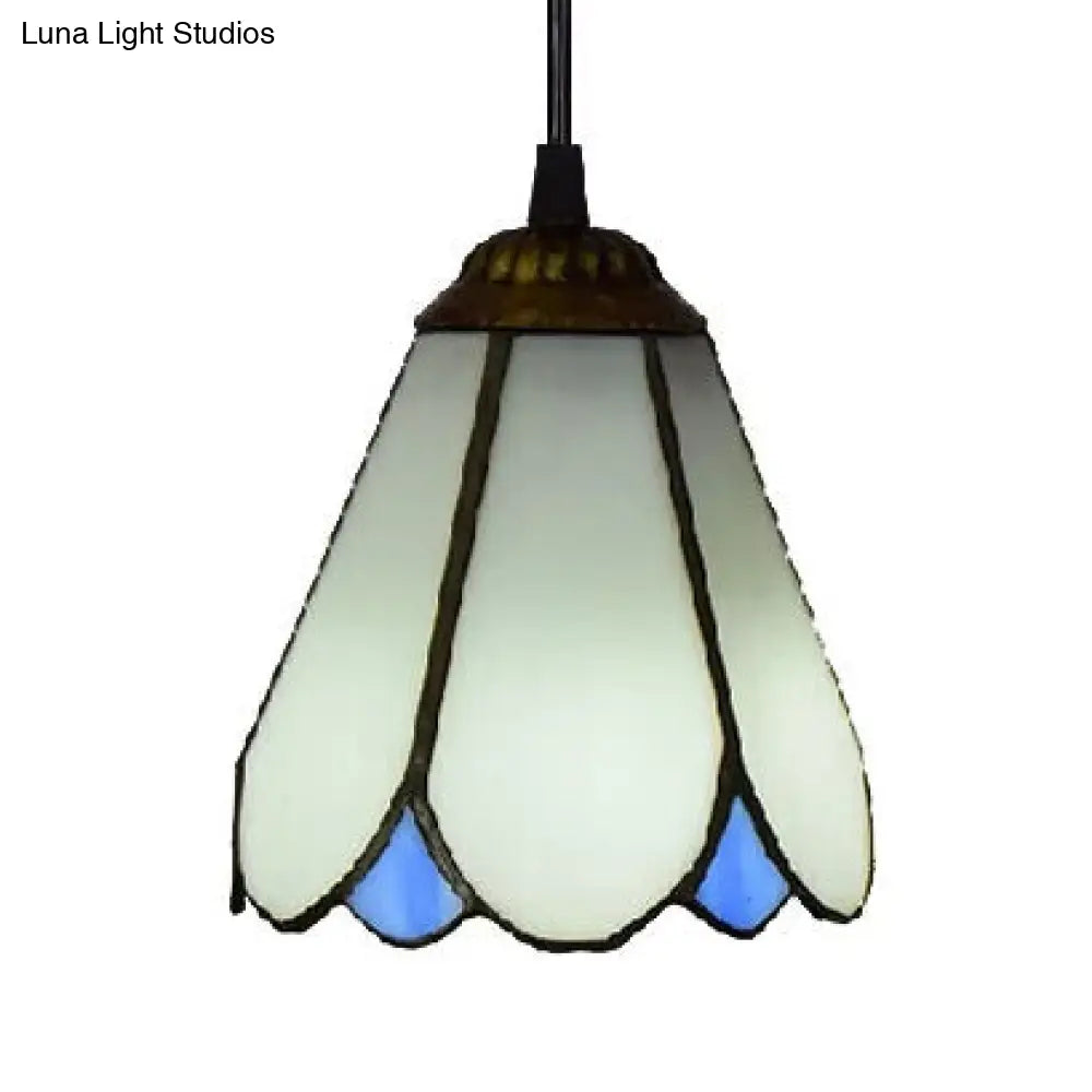 Tiffany Blossom Down Mini Pendant – Blue/White Glass Ceiling Lamp for Living Room