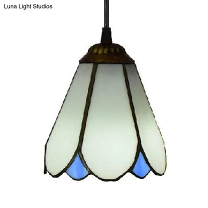 Tiffany Blossom Down Mini Pendant – Blue/White Glass Ceiling Lamp for Living Room