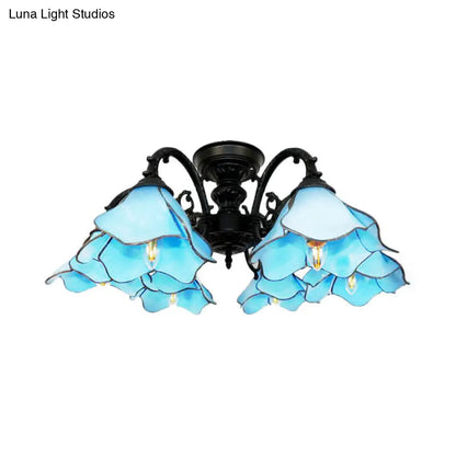 Tiffany Blue Chandelier: 6-Light Bookstore Flower Pendant Light with Creative Art Glass - Perfect for Hotels!