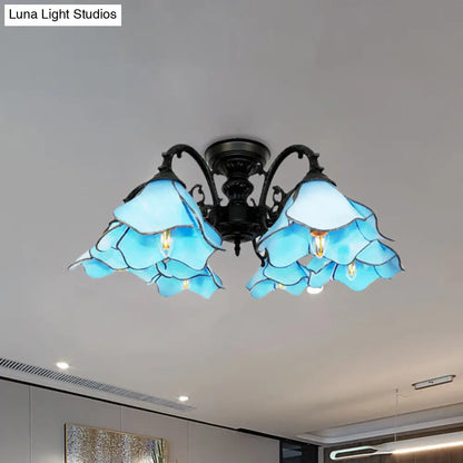 Tiffany Blue Chandelier: 6-Light Bookstore Flower Pendant Light with Creative Art Glass - Perfect for Hotels!