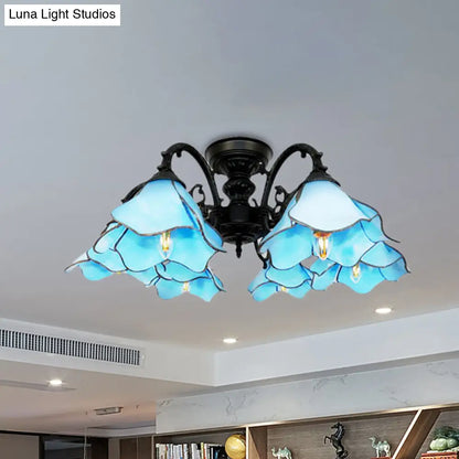 Tiffany Blue Chandelier: 6-Light Bookstore Flower Pendant Light with Creative Art Glass - Perfect for Hotels!