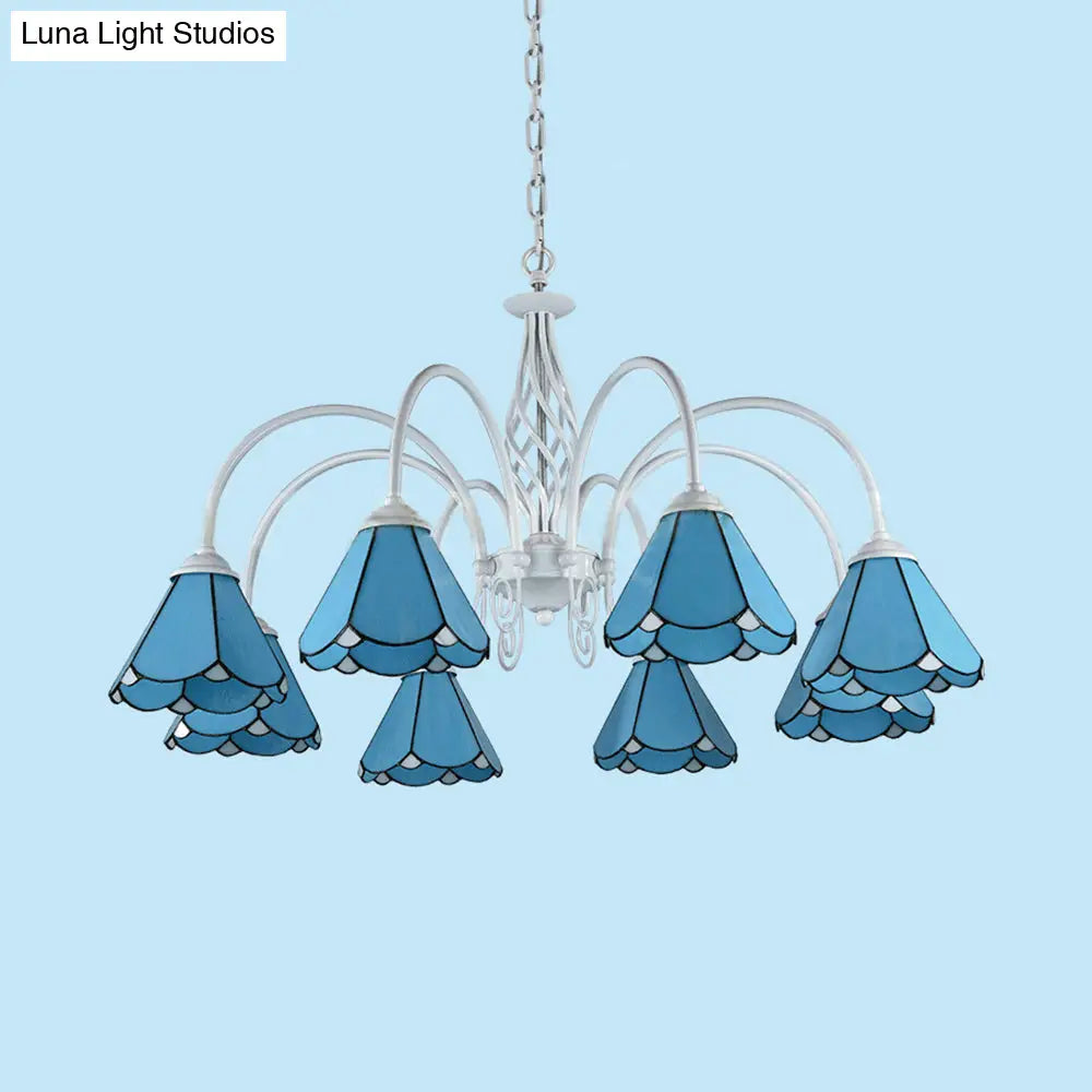 Tiffany Blue Conical Shade Ceiling Chandelier with Adjustable Chain for Hallway
