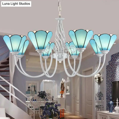 Tiffany Blue Conical Shade Ceiling Chandelier with Adjustable Chain for Hallway