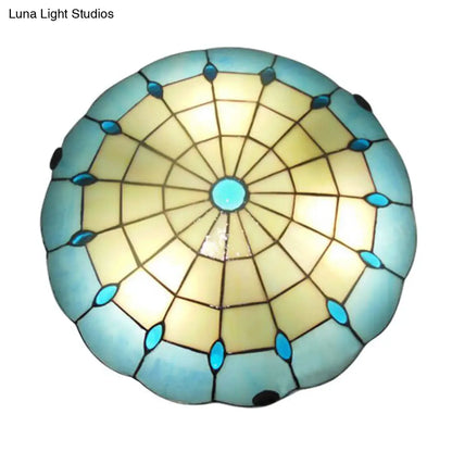 DecorBites™ DecorBites™ Tiffany Blue Dome Shade Flush Mount Ceiling Light with Jewel Decoration - Available in 12"/16"/19.5" Width - Perfect for Bedroom