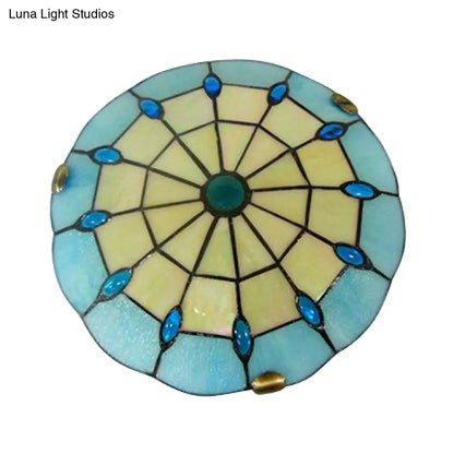 DecorBites™ DecorBites™ Tiffany Blue Dome Shade Flush Mount Ceiling Light with Jewel Decoration - Available in 12"/16"/19.5" Width - Perfect for Bedroom
