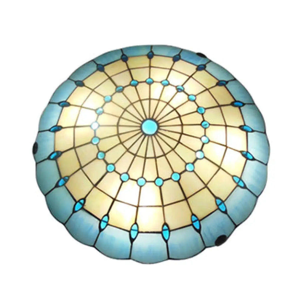 DecorBites™ DecorBites™ Tiffany Blue Dome Shade Flush Mount Ceiling Light with Jewel Decoration - Available in 12"/16"/19.5" Width - Perfect for Bedroom