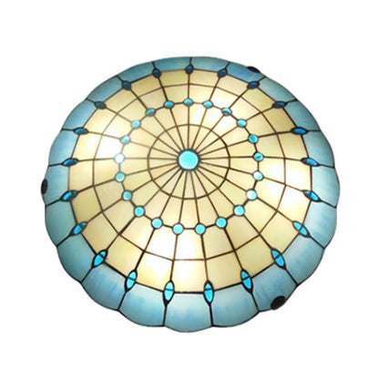 DecorBites™ DecorBites™ Tiffany Blue Dome Shade Flush Mount Ceiling Light with Jewel Decoration - Available in 12"/16"/19.5" Width - Perfect for Bedroom