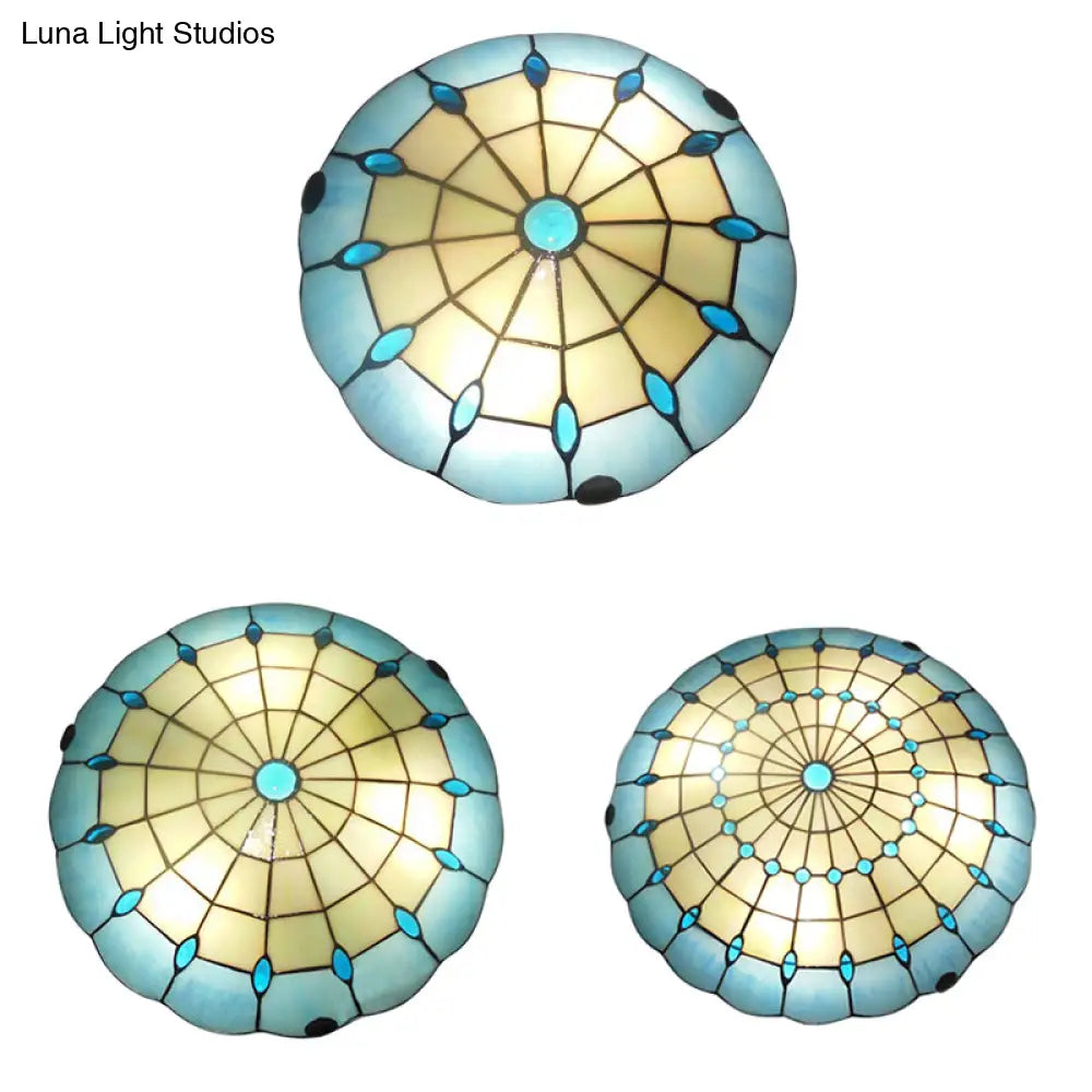 DecorBites™ DecorBites™ Tiffany Blue Dome Shade Flush Mount Ceiling Light with Jewel Decoration - Available in 12"/16"/19.5" Width - Perfect for Bedroom
