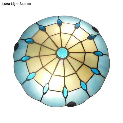 DecorBites™ DecorBites™ Tiffany Blue Dome Shade Flush Mount Ceiling Light with Jewel Decoration - Available in 12"/16"/19.5" Width - Perfect for Bedroom