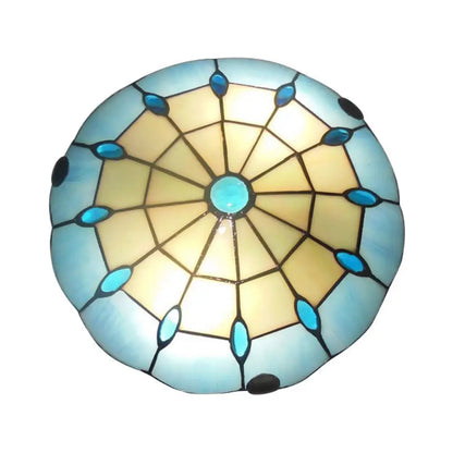 DecorBites™ DecorBites™ Tiffany Blue Dome Shade Flush Mount Ceiling Light with Jewel Decoration - Available in 12"/16"/19.5" Width - Perfect for Bedroom