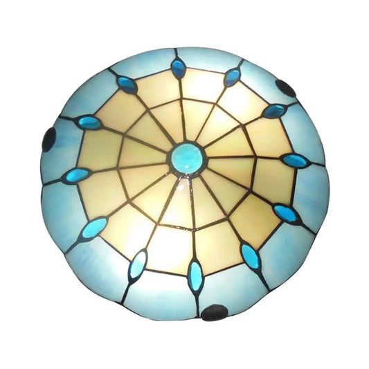DecorBites™ DecorBites™ Tiffany Blue Dome Shade Flush Mount Ceiling Light with Jewel Decoration - Available in 12"/16"/19.5" Width - Perfect for Bedroom