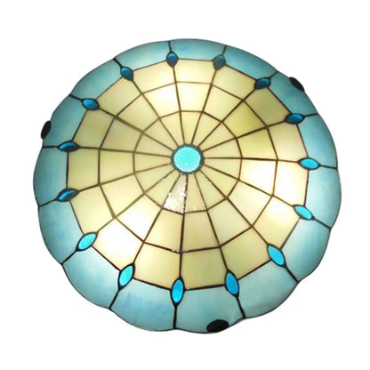 DecorBites™ DecorBites™ Tiffany Blue Dome Shade Flush Mount Ceiling Light with Jewel Decoration - Available in 12"/16"/19.5" Width - Perfect for Bedroom