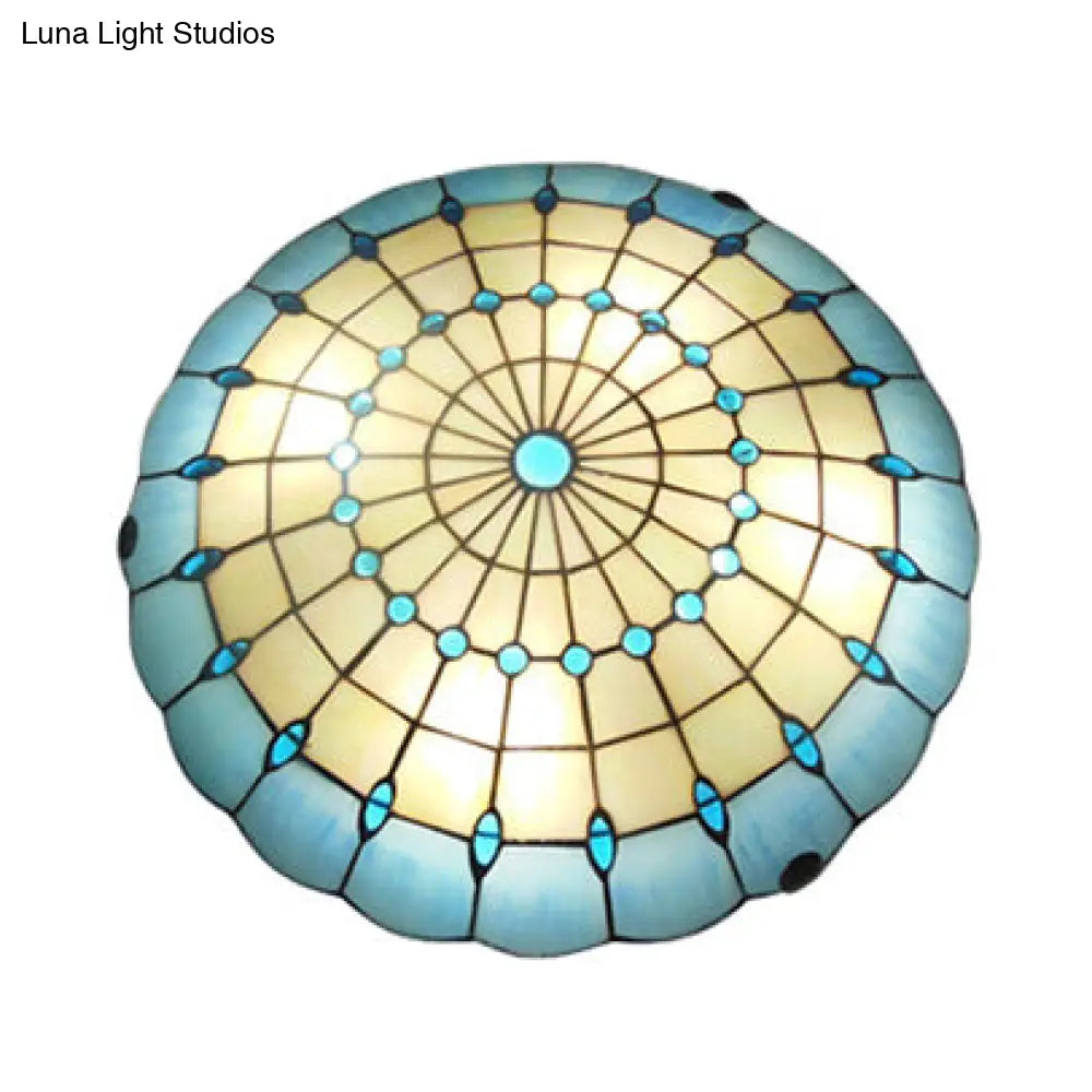 DecorBites™ DecorBites™ Tiffany Blue Dome Shade Flush Mount Ceiling Light with Jewel Decoration - Available in 12"/16"/19.5" Width - Perfect for Bedroom