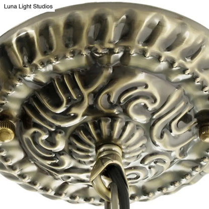 Tiffany Blue Glass Chandelier with 3 Lights - Hand Cut Dome Design for Ceiling Lighting