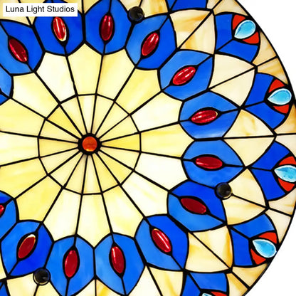 DecorBites™ DecorBites™ Tiffany Blue Peacock Design Flushmount Ceiling Light for Restaurants - 16"/18" Round Shade