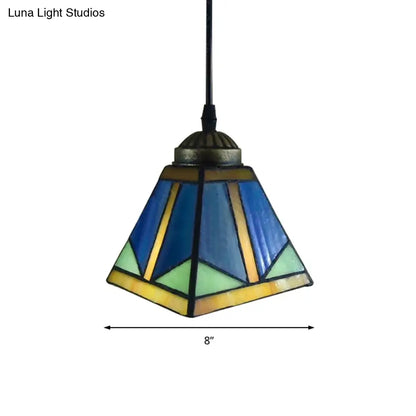 Tiffany Blue Pendant Light with Stained Glass Shade - Elegant Dining Room Ceiling Lighting