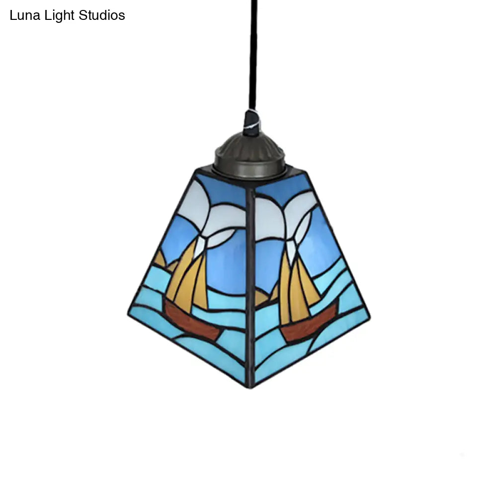 Tiffany Blue Pendant Light with Stained Glass Shade - Elegant Dining Room Ceiling Lighting