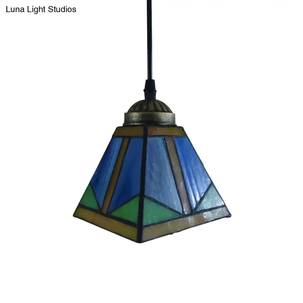 Tiffany Blue Pendant Light with Stained Glass Shade - Elegant Dining Room Ceiling Lighting