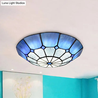 DecorBites™ DecorBites™ Tiffany Blue Stained Glass Flush Ceiling Light with Bowl Shade - Perfect for Living Room