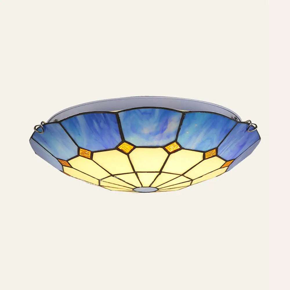 DecorBites™ DecorBites™ Tiffany Blue Stained Glass Flush Ceiling Light with Bowl Shade - Perfect for Living Room