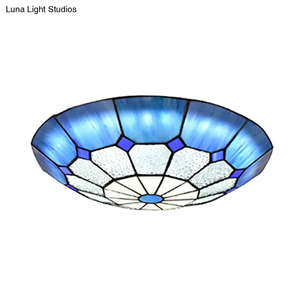 DecorBites™ DecorBites™ Tiffany Blue Stained Glass Flush Ceiling Light with Bowl Shade - Perfect for Living Room