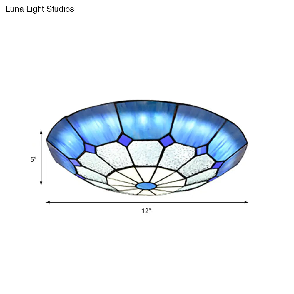 DecorBites™ DecorBites™ Tiffany Blue Stained Glass Flush Ceiling Light with Bowl Shade - Perfect for Living Room