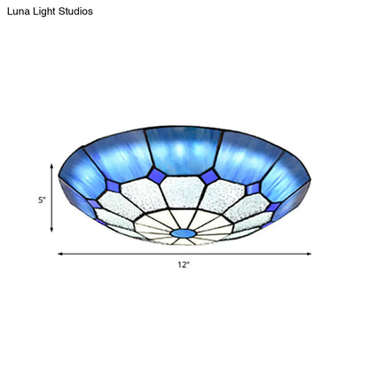 DecorBites™ DecorBites™ Tiffany Blue Stained Glass Flush Ceiling Light with Bowl Shade - Perfect for Living Room