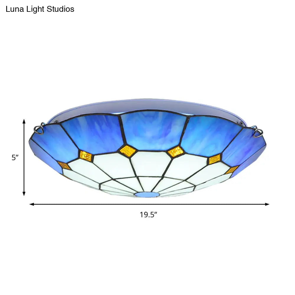 DecorBites™ DecorBites™ Tiffany Blue Stained Glass Flush Ceiling Light with Bowl Shade - Perfect for Living Room