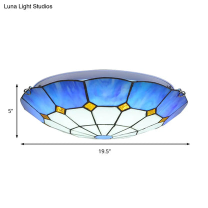 DecorBites™ DecorBites™ Tiffany Blue Stained Glass Flush Ceiling Light with Bowl Shade - Perfect for Living Room