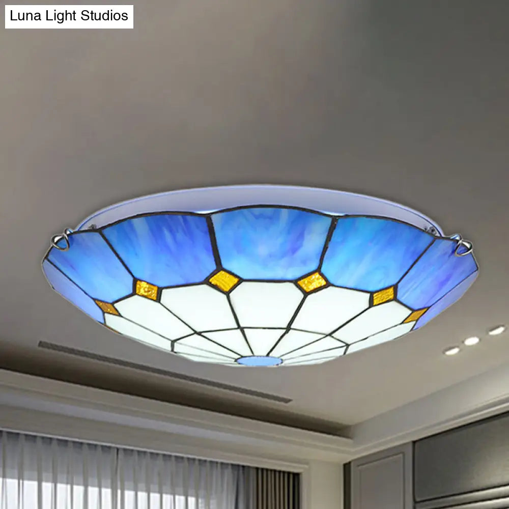 DecorBites™ DecorBites™ Tiffany Blue Stained Glass Flush Ceiling Light with Bowl Shade - Perfect for Living Room
