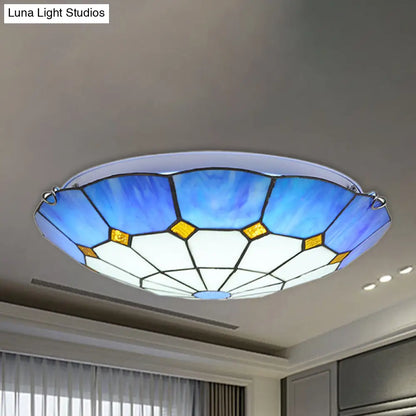 DecorBites™ DecorBites™ Tiffany Blue Stained Glass Flush Ceiling Light with Bowl Shade - Perfect for Living Room
