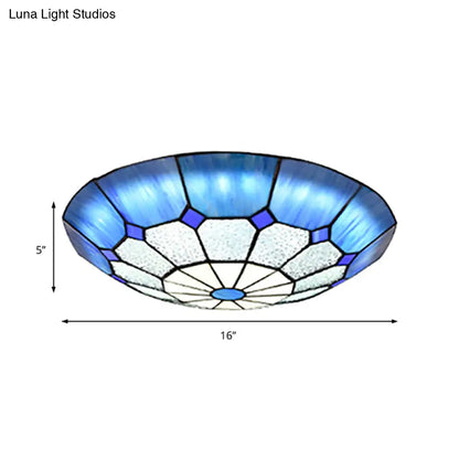 DecorBites™ DecorBites™ Tiffany Blue Stained Glass Flush Ceiling Light with Bowl Shade - Perfect for Living Room