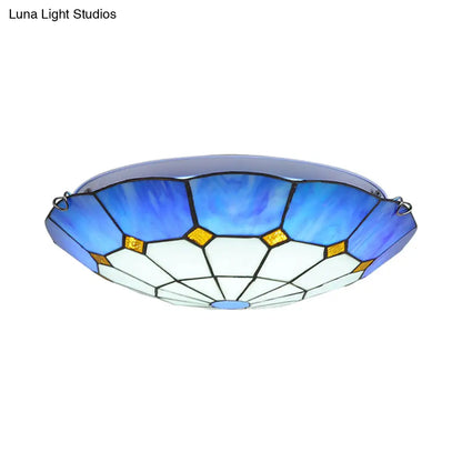 DecorBites™ DecorBites™ Tiffany Blue Stained Glass Flush Ceiling Light with Bowl Shade - Perfect for Living Room