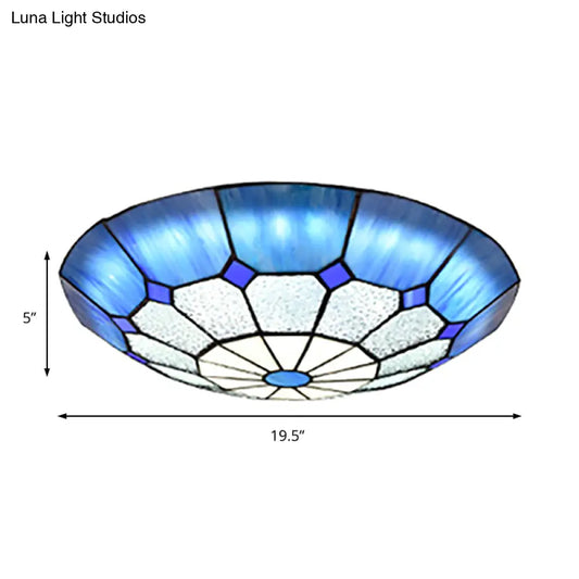 DecorBites™ DecorBites™ Tiffany Blue Stained Glass Flush Ceiling Light with Bowl Shade - Perfect for Living Room