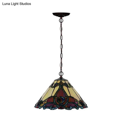 Tiffany Bronze Kitchen Pendant Lamp with Red Stained Glass Shade