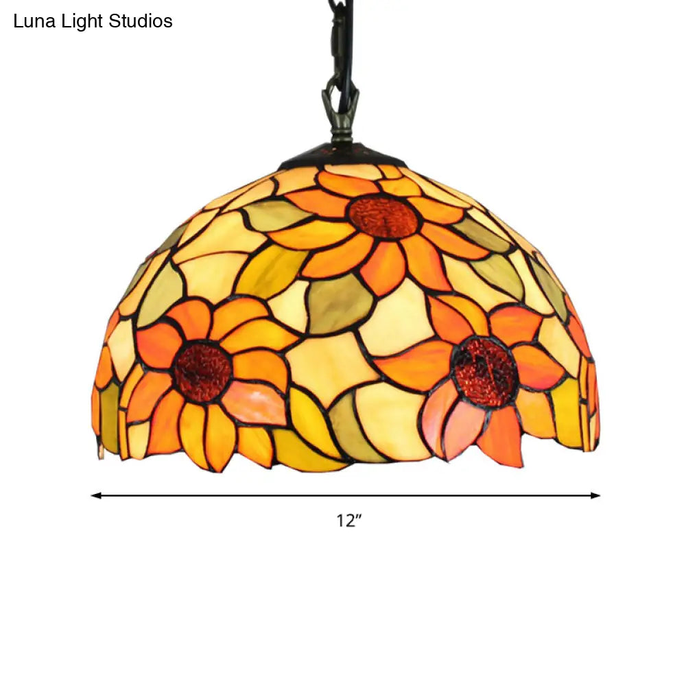 Tiffany Ceiling Pendant Lamp – Sunflower Orange Glass Shade, 1 Bulb, for Living Room Hanging