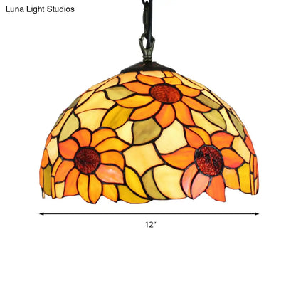 Tiffany Ceiling Pendant Lamp – Sunflower Orange Glass Shade, 1 Bulb, for Living Room Hanging